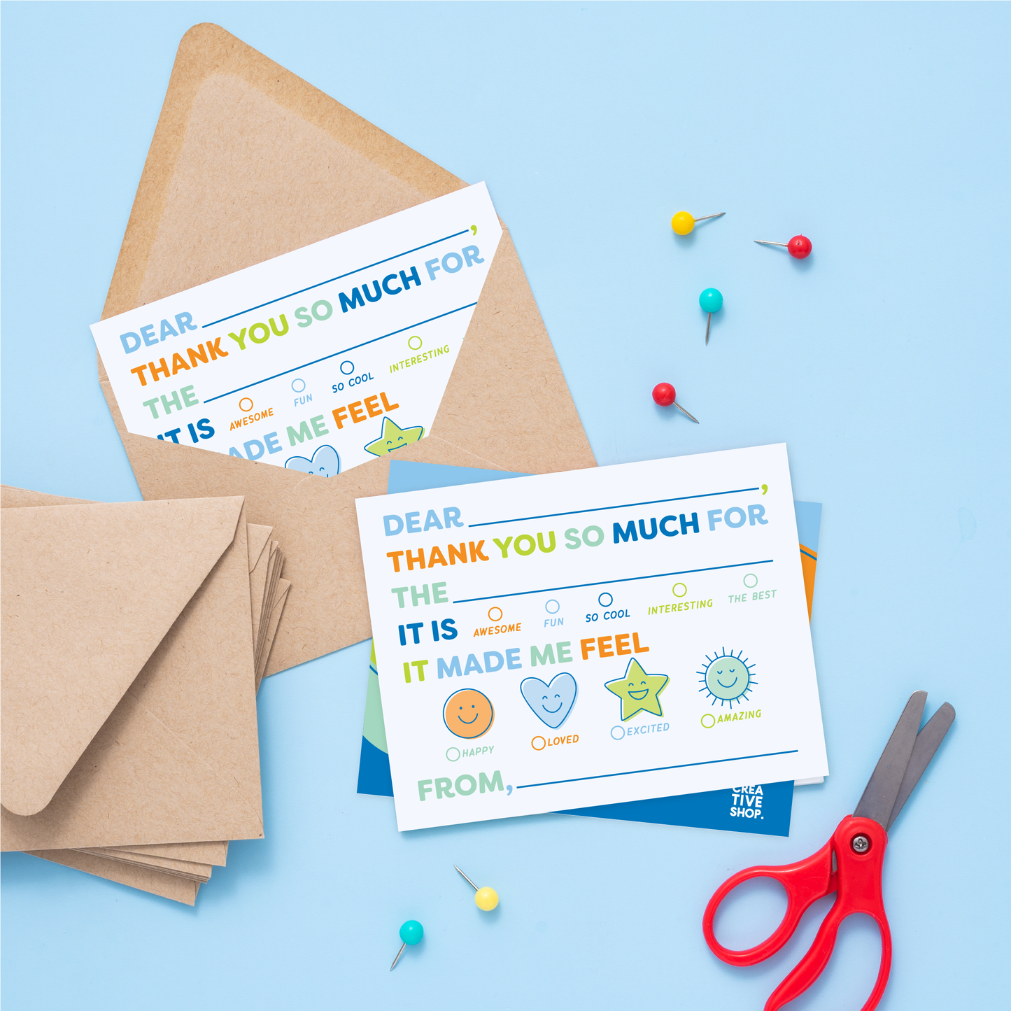 New Kid's Emotions Fill In Thank You Notes - Blue